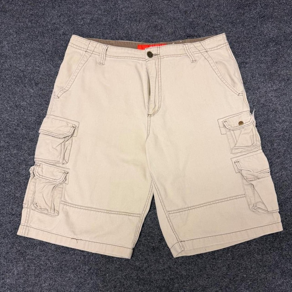 Plugg Co Mens Y2K Cargo Shorts Cream Tan Skate Streetwear Size 36